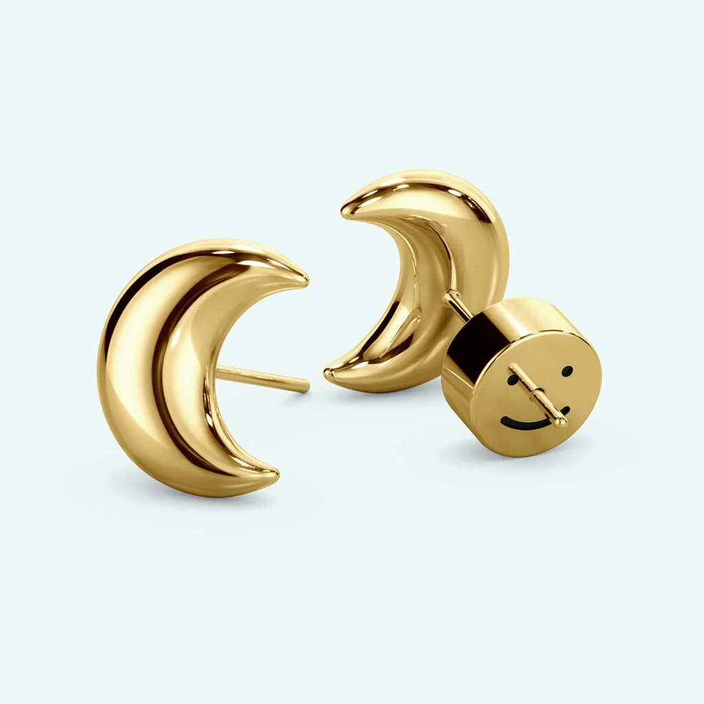 Puffy Stud Earrings - Moon - Image 4